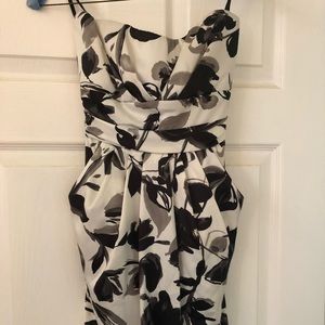 Black, white and gray strapless dress